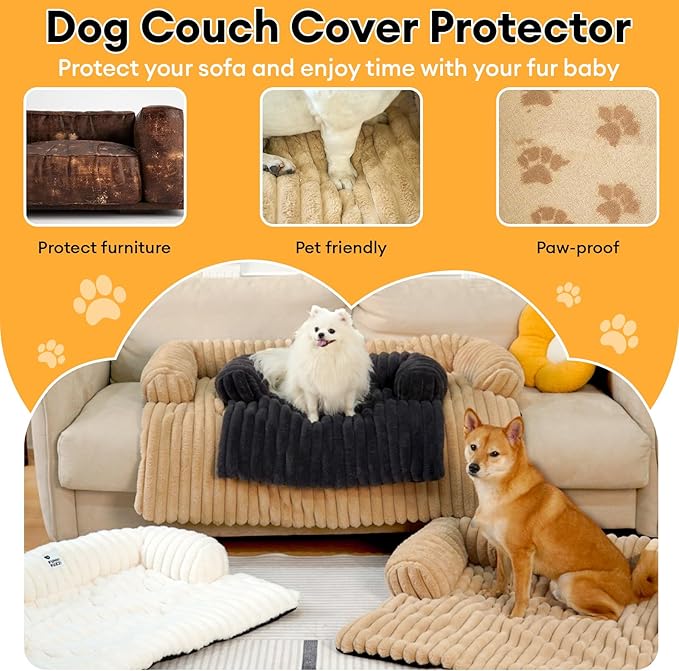 FUNNY FUZZY Pet Couch Cover for Sofa, Calming Dog Bed for Couch, Fluffy Plush Dog Couch Mat for Furniture Protector for Large Medium Small Pets, 47×37 in, Dark Grey-PurrikoPets