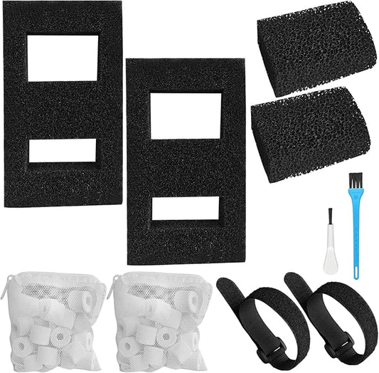 Filter Media Replacement Compatible with Fluval SPEC, EVO, Betta and Flex Desktop Aquarium, Includes 2 Carbon Filter Refills, 2 Foam Filter A1376, 2 Ceramic Rings and 2 Filter Cord-PurrikoPets