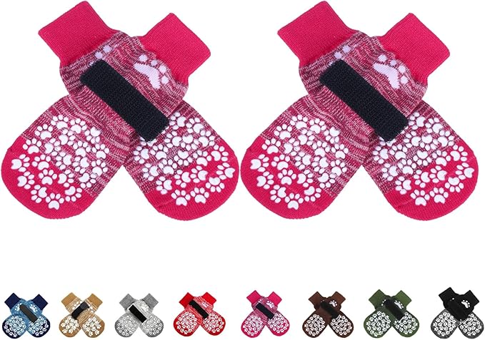 EXPAWLORER Anti Slip Dog Socks to Prevent Licking Paws, Dog Shoes for Hot Pavement, Dog Booties for Small Medium Large Senior Dogs, Traction Control Boots & Paw Protectors for Hardwood Floors Rose-PurrikoPets