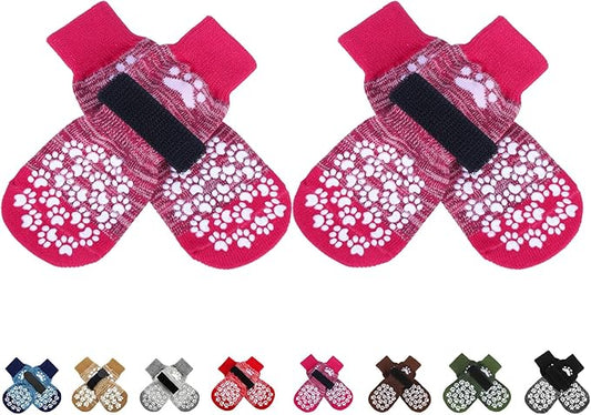 EXPAWLORER Anti Slip Dog Socks to Prevent Licking Paws, Dog Shoes for Hot Pavement, Dog Booties for Small Medium Large Senior Dogs, Traction Control Boots & Paw Protectors for Hardwood Floors Rose-PurrikoPets