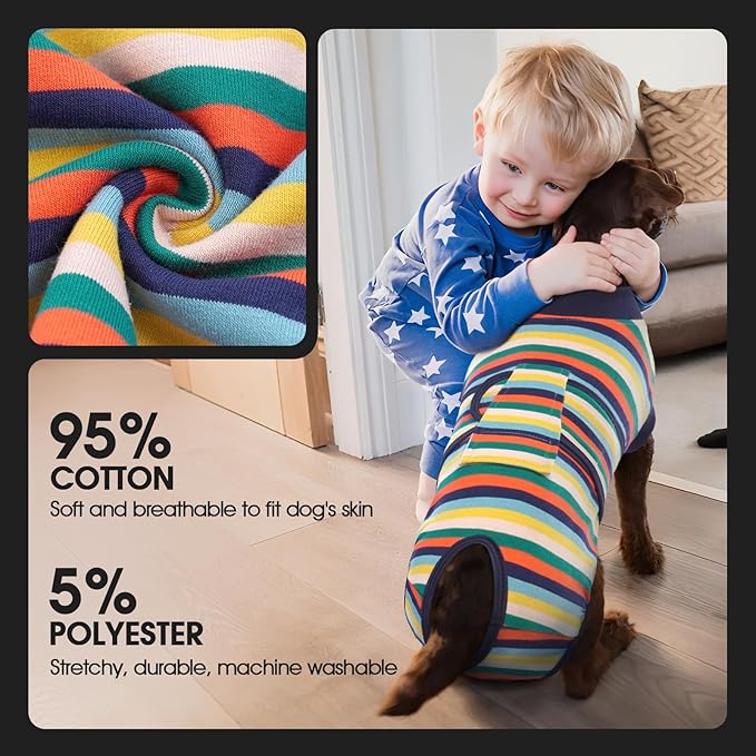 FUAMEY Recovery Suit for Dogs After Surgery,Soft Breathable Dog Bodysuit E-Collar & Cone Alternative Surgical Suit,Male Female Dog Neuter Spay Suits Anti Licking Wounds Onesie Dark Blue Stripes XL-PurrikoPets