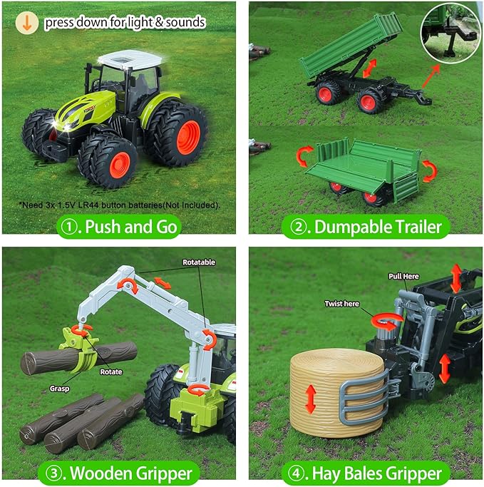 46Pcs Farm Toys, Tractor Toy w/Lights & Sound, Farm Animals Toys for 3 4 5 6 7 8+ Year Old Toddler Girls Boys Kid, Figures Farmer Vehicle Truck Fence Farm Playset Educational Learning Toys-PurrikoPets