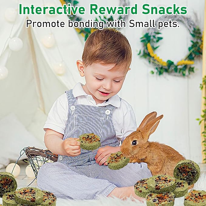 Fhiny 24 PCS Rabbit Chew Toys, Natural Timothy Hay Carrot Pumpkin Purple Potato Biscuit Cubes Bunny Chew Treats for Teeth Care Small Animals Molar Snacks for Hamster Guinea Pig Chinchilla Rat-PurrikoPets