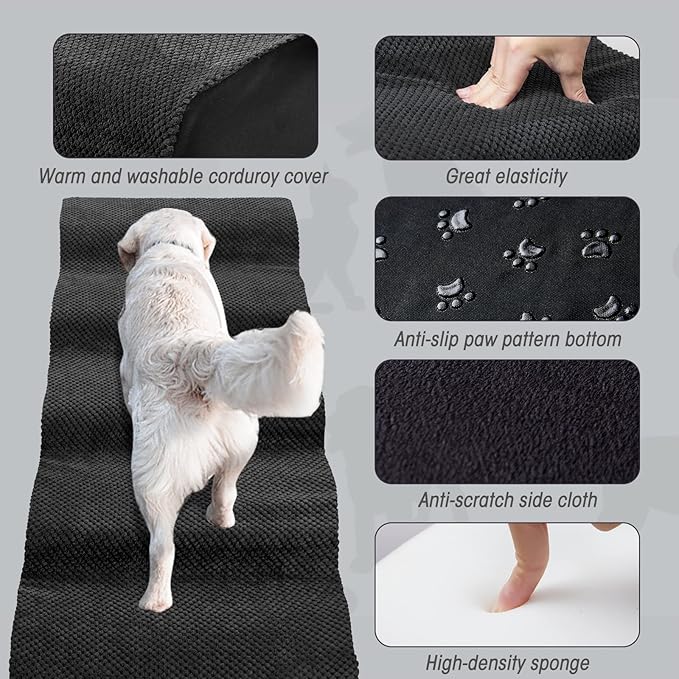 Dog Stairs&Steps for High Beds Up to 28'', 5-Step Dog Ramp for Small Medium Dogs with Washable Cover, Pet Steps for Cats to Get on Couch and Sofa, Durable Foam Ladders, 24.4" Tall, Black-PurrikoPets