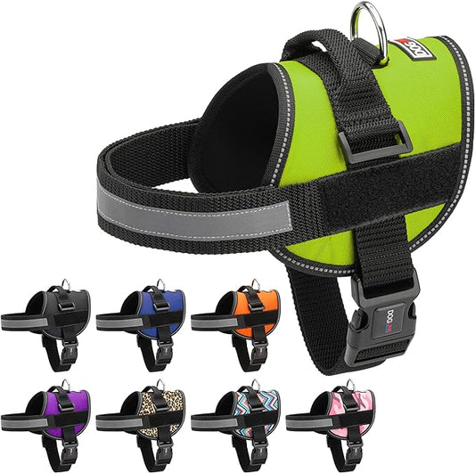 Dogline Dog Harness, Reflective No-Pull Adjustable Vest with Handle for Walking, Training, Breathable, No - Choke Harness for Small, Medium or Large Dogs Room for Patches Girth 33"-46" in Lime Green-PurrikoPets