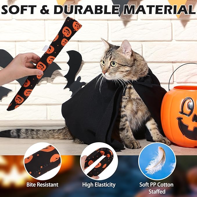 EXPAWLORER Halloween Cat Toys, 4 pcs Soft Pillow Catnip Toys with Bells Inside, Interactive Bite Resistant Fish Shape Kicker Toys for Indoor Kitten Playing-PurrikoPets