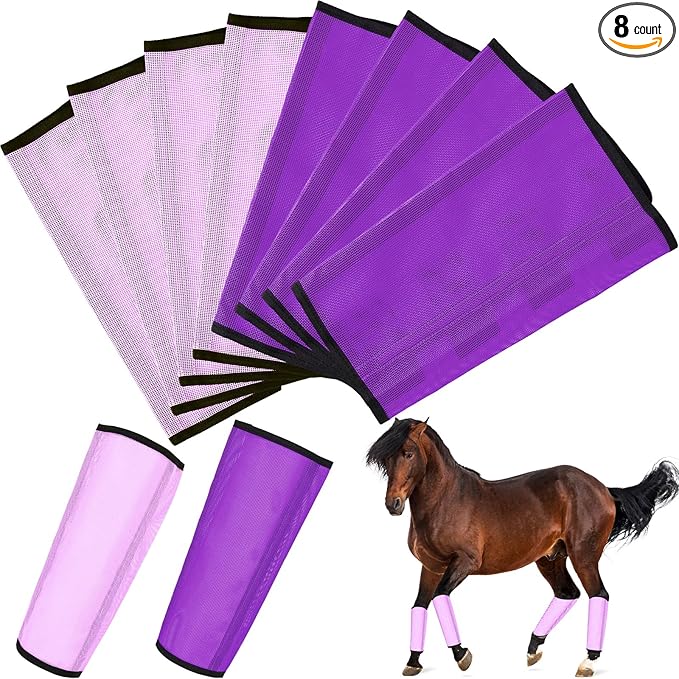 8 Pcs Mesh Fly Boots for Horse Breathable Mesh Horse Boots Protective Horse Leg Wraps Horse Leggings for Preventing Flies and Mosquitoes Bites (Light Pink, Dark Pink)-PurrikoPets