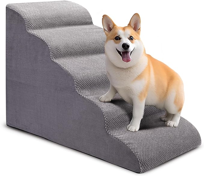 Dog Stairs for Bed and Couch, Non-Slip 5-Step Pet Stairs, 24" High Sofa Foam Dog Ramp - Best for Small Pets, Dogs and Cats with Joint Pain-PurrikoPets