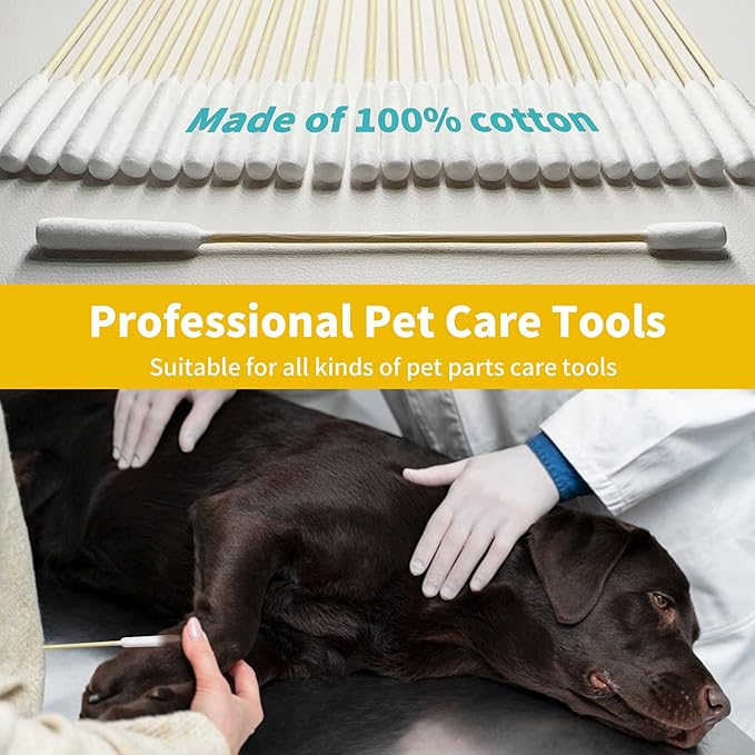 100 PCS 6 Inch Long Cotton Swabs in Box - Professional Large Cotton Swabs with Bamboo Handle - Double Sided Dog Ear Swabs - Specially Designed Big Cotton Swabs for Dog Ear, Cleaning Solution-PurrikoPets