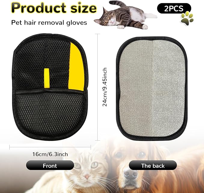 3Pcs Electrostatic Gloves Pet Hair Removal, 2025 Thickened Pet Hair Remover Glove, Washable Reusable Dog Cats Hair Gloves for Furniture Bed Sheets Couch Clothes Carpet Car Seat-PurrikoPets