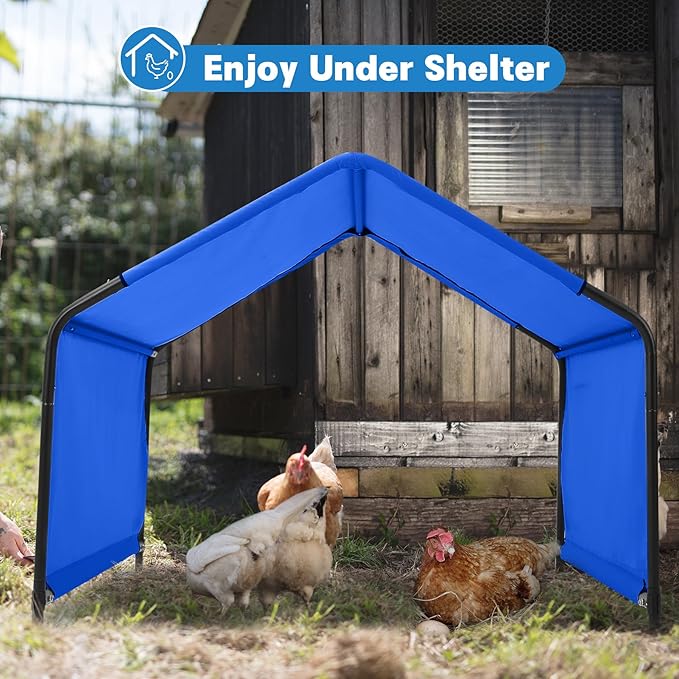 Dog Shade Shelter Outdoor 4'x4'x3' Tent for Large Medium Dogs, Outside Sun Rain Canopy Pet House for Livestock Pigs Cats with Waterproof Roof Ground Nails,Blue-PurrikoPets