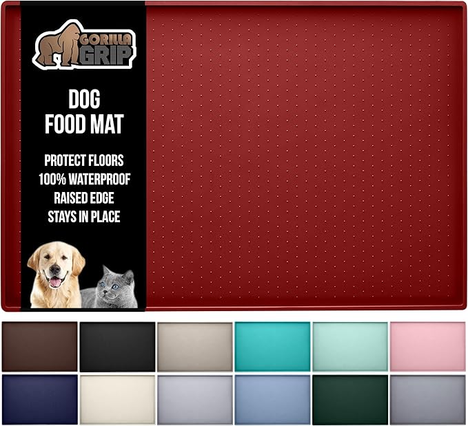 GORILLA GRIP 100% Waterproof Raised Edge BPA Free Silicone Pet Feeding Mat, Dog Cat Food Mats Contain Spills Protects Floors, Placemats for Cats and Dogs Water Bowl, Pets Accessories 23x15 Red-PurrikoPets