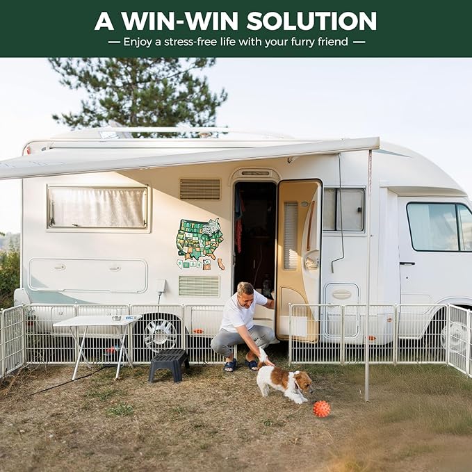 FXW Rollick Unleashed Dog Playpen for Indoor, Yard, RV Camping, 40 inch 24 Panels for Medium and Large Dogs, White│Patented-PurrikoPets