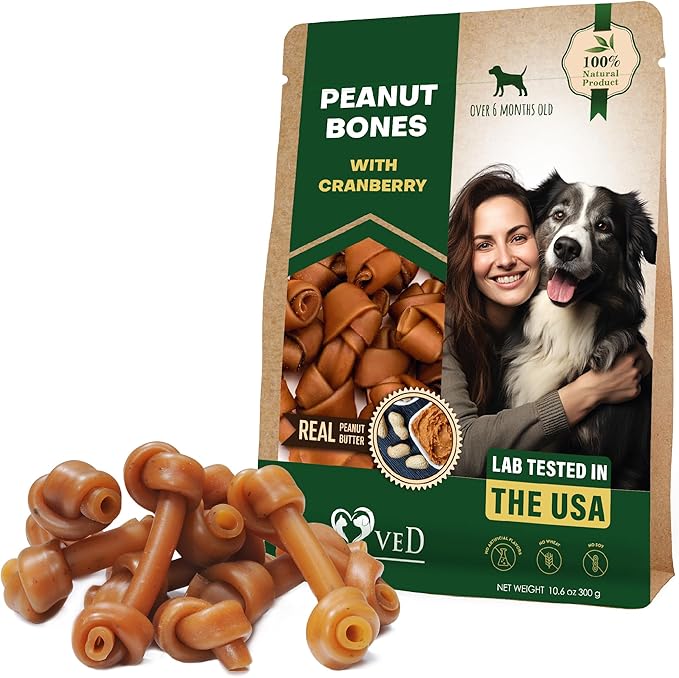 Dog Treats Peanut Butter Bones with Cranberry & Rawhide Free Chew 11 Oz - Pet Natural Mini & Big Snacks Healthy Collagen & Bulk Best Chews for Small & Large Dogs - Made for USA (Peanut Butter)-PurrikoPets
