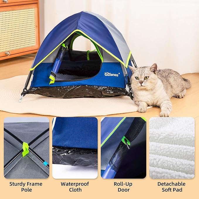 GDanes Blue Cat Tent, Large Cave Bed for Indoor Cats and Small Dogs with Soft Pad - 22" x 22" x 16"-PurrikoPets