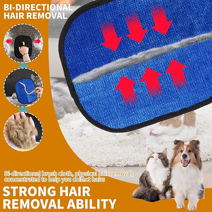 2PCS Electrostatic Pet Grooming Gloves, Reusable Hair Remover for Dog Cat Fur on Clothes Furniture Car Seat/Blue-PurrikoPets