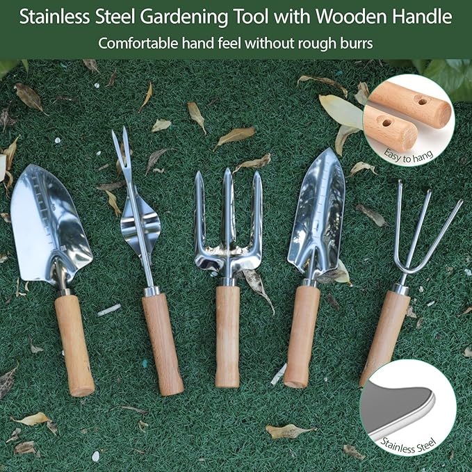 Garden Tool Set, 10 Piece Kit with Heavy Duty Folding Stool, Detachable Storage Tote Bag, Stainless Steel Tools, Gifts for Women Men Green-PurrikoPets