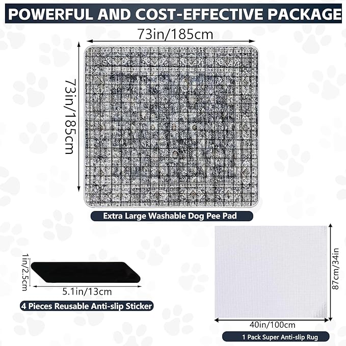 Extra Large Washable Pee Pads for Dogs (72"x72"), Upgrade Reusable Puppy Pads with Non-Slip Rug Pad, Super Thickening Absorbent Leakproof Dog Traning Pads Whelping Pad for Dogs, Doggie-PurrikoPets