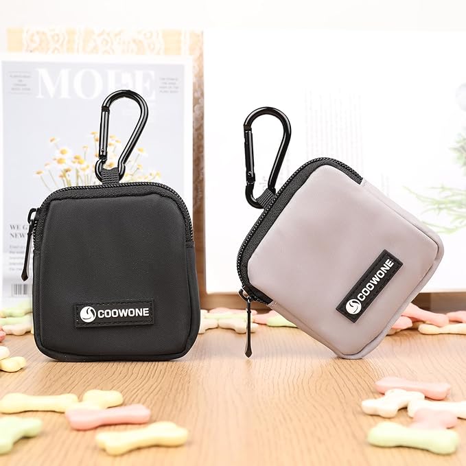 Dog Treat Pouch 2 PCS, Waterproof Small Dog Treat Bag for Leash, Hands Free Dog Walking Bag with Carabiner, Dog Poop Bag Holder for Pet Puppy Travel or Outdoor Use, Zipper Closure to Avoid Spilling-PurrikoPets