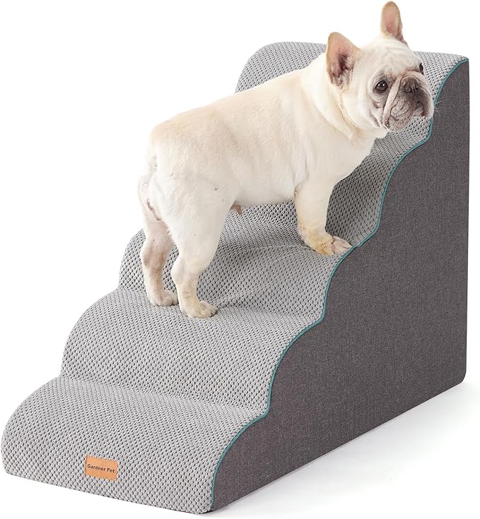 Gardner Pet Dog Stairs for Small Dogs 22.8" H, Curved 5-Step Pet Stairs, Dog Steps for High Bed, Couch (24-30 in) with Durable Non-Slip Waterproof Fabric Cover and CertiPUR-US Certified Foam-PurrikoPets