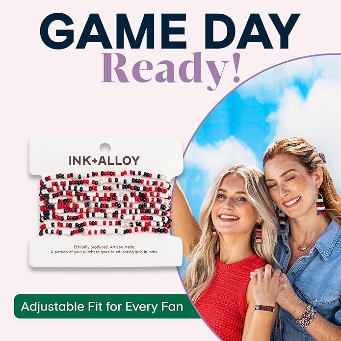 INK + ALLOY Game Day Bracelet Stacks, Beaded Bracelets for Football Gameday Outfits, Handmade Jewelry for College Students, Teachers, Football Moms, Set of 10