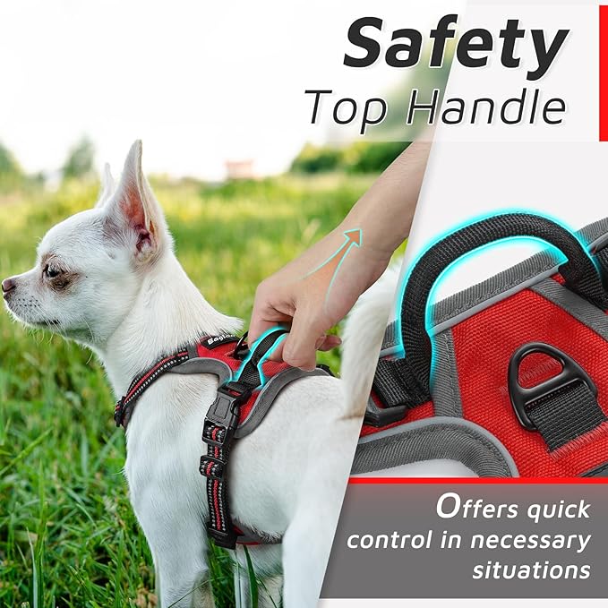 Eagloo Small Dog Harness No Pull, Service Vest with Reflective Strips and Control Handle, Adjustable and Comfortable for Easy Walking, No Choke Pet Harness with 2 Metal Rings, Red, XS-PurrikoPets
