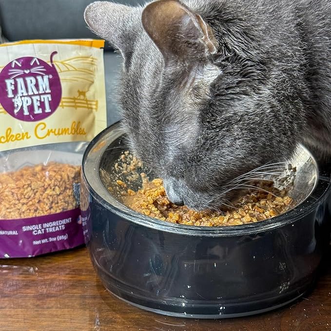 Farm To Pet - Cat Treat Crumbles - 3 oz Single Ingredient Chicken Treat and Snacks - Healthy for Indoor Cats and Kitten - Essential Products (Mix with Wet/Dry Food)-PurrikoPets