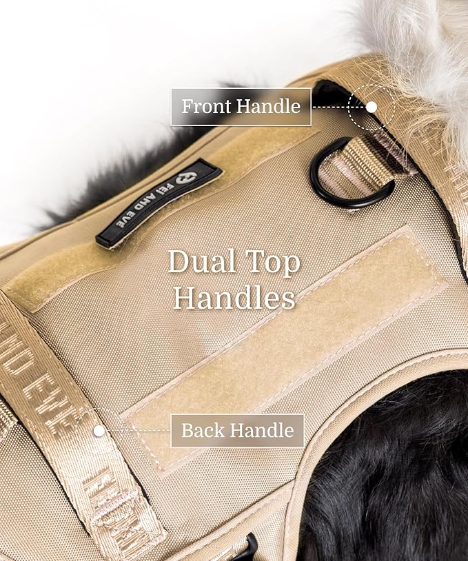 2025 New Edition, Fei & Eve MagEase Dog Harness - 3-Second Magnetic Buckles | 3-Point No-Pull Control | Heavy-Duty 900D Nylon | Dual Safety Handles | Breathable Mesh | Adjustable Fit, Medium,Champagne-PurrikoPets