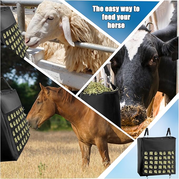 1Pcs Hay Bag for Horse,1200D Oxford Fabric Slow Feed Bags with Front Hay Nets Design and Heavy Duty Zipper Large Top Load Feeding Bag for Horses and Livestock,Black-PurrikoPets
