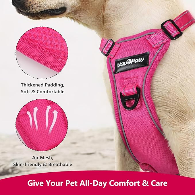 Dog Seat Belt Harness for Car, Dog Car Harness Adjustable Mesh Breathable & Dog Seatbelt Safety Tether with Elastic Bungee for Small Medium Large Pets(Rose, M)-PurrikoPets