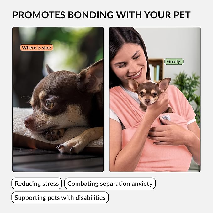 Dog Sling Carrier for Small Dogs - Anti-Anxiety Cat Sling, Puppy Pouch - Pet Sling in Gray Black Blue Green Pink Yellow (Pink, Standard)-PurrikoPets