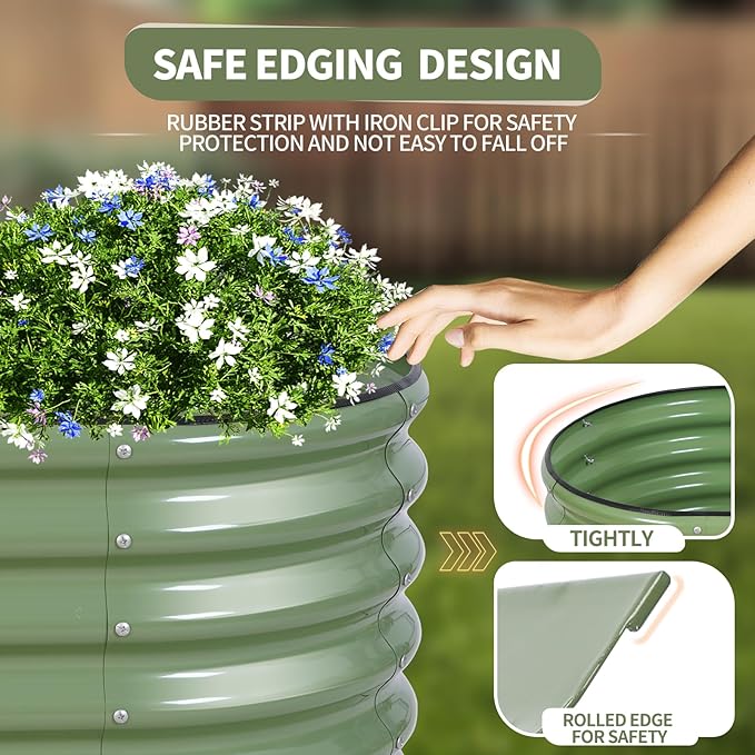 Galvanized Raised Garden Bed - 4x2x1.4FT Metal Planter Boxes Outdoor | Oval Steel Raised Bed Kit for Gardening with Protective Tape, Gloves for Vegetables, Flower, Herb (Green)-PurrikoPets