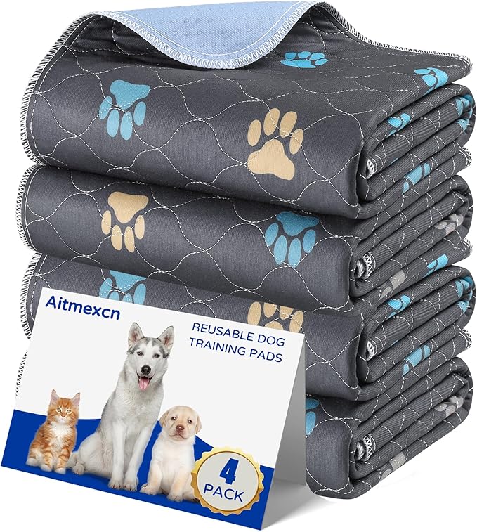 Aitmexcn Washable Puppy Dog Pee Pad, 4PCS 100% Waterproof Whelping Training Mat for Puppy/Senior Dog, Fast Drying Reusable Puppy Pads for Indoor, Outdoor and Car Travel- 18'' x 24''-PurrikoPets