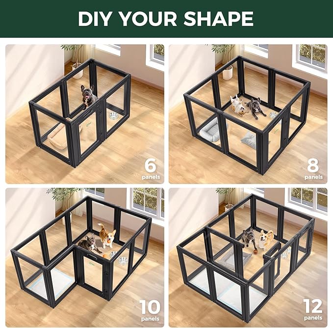 FXW AuraSpace Acrylic Indoor Unleashed Dog Playpen for Small and Medium Dogs, 30 Inch, 16 Panels, Black-PurrikoPets