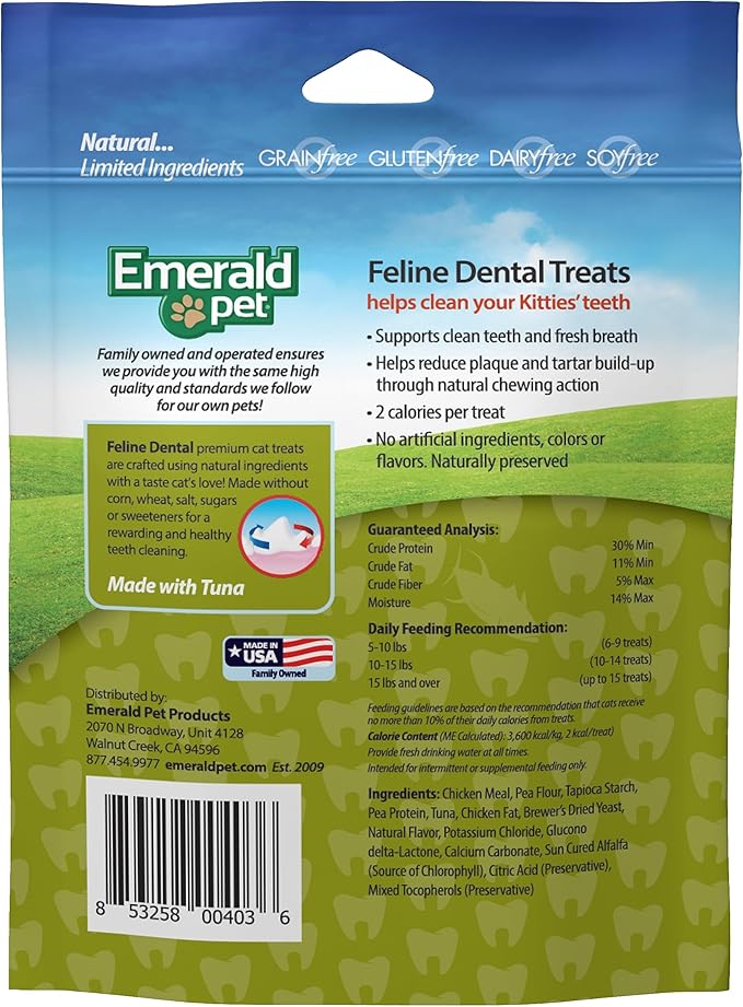 Feline Dental Treats — Tasty and Crunchy Cat Dental Treats Grain Free — Natural Dental Treats to Clean Cat Teeth, Freshen Cat Breath, and Reduce Plaque and Tartar Buildup — Tuna Treats, 3 oz-PurrikoPets