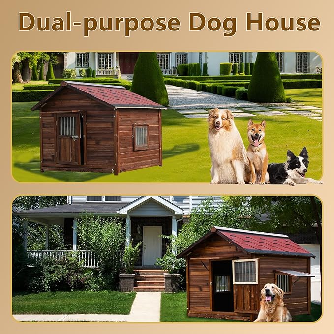 Dog House for Large Dogs Outside with Door and Adjustable Window, Big Dog House Outdoor Weatherproof with Removable Floor, Extra Large Pet House, 7XL-PurrikoPets