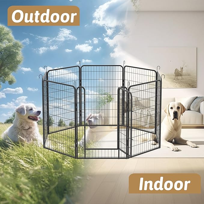 Dog Playpen, Outdoor Dog Fence, 12 Panels, 40" H Dog Pen for Large/Medium/Small Dogs, Heavy Duty Metal Pet Fence with Gate, Portable Dog Fence for RV Camping and Yard (Black)-PurrikoPets