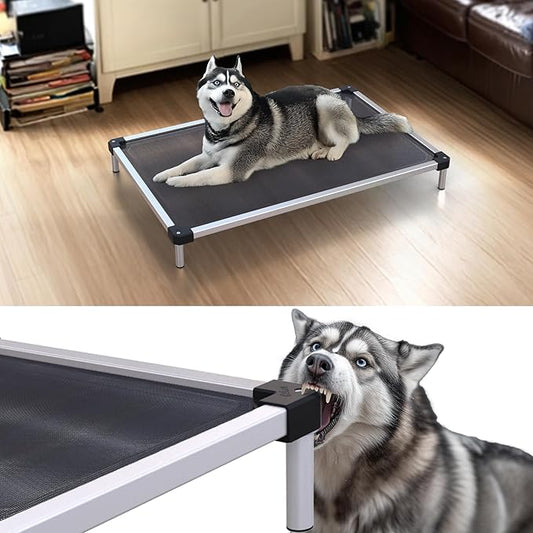 FXW TitanNest Chew-Proof Elevated Dog Bed, Raised Cot for Indoor/Outdoor/Camping Use, Durable & Waterproof Cooling Pet Bed for Medium Dogs, 42.0" L x 27.0" W x 5.0" H, Black-PurrikoPets