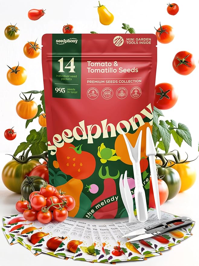 14 Tomatillo & Tomato Seeds for Planting Variety Pack - 990+ Non-GMO Heirloom Vegetable Seeds for Growing Tomato Indoor & Outdoor: Cape Gooseberry, Cherry, Flame, Roma, Beefsteak Tomatoes-PurrikoPets