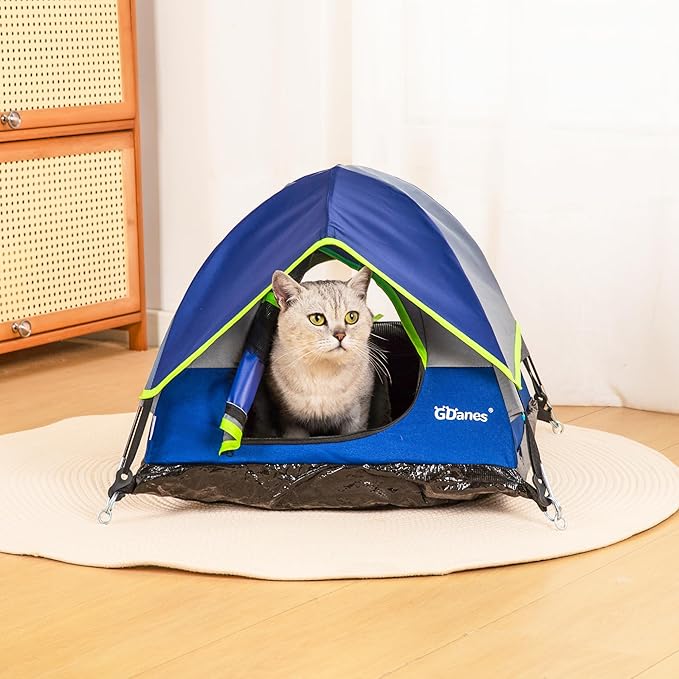 GDanes Blue Cat Tent, Large Cave Bed for Indoor Cats and Small Dogs with Soft Pad - 22" x 22" x 16"-PurrikoPets