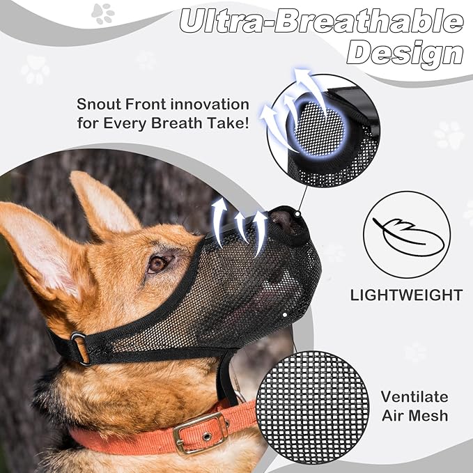 Dog Muzzle, Soft Air Mesh Muzzle for Small Medium Large Dogs Anti Biting Barking Chewing Scavenging, Breathable Adjustable Loop Pets Muzzle with Front Opening Design Allows Panting Drinking (Black,M)-PurrikoPets