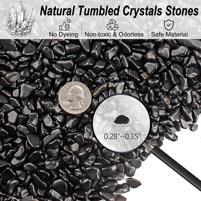 3 Lb Black Obsidian Crushed Stone Crystal Chips Bulk, Betta Fish Tank Gravel Rocks Irregular Shaped Marbles Pebbles for Aquarium, Vase Fillers, Succulent Plants Decor-PurrikoPets