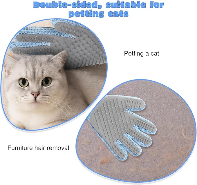 2 in 1 Pet Grooming Glove for Cats & Dogs, Efficient Deshedding Brush Pet Long Short Fur Removal Glove, Gentle Massaging Puppy Kitten Bathing Grooming Brush Tool, Easy Clean Floating Hair Mitt-PurrikoPets