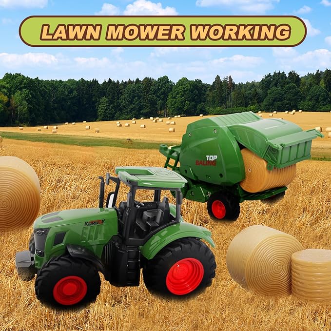 Farm Tractor Toys Set Bale Haying Round Baler with Barn Farmer,Cow,Farm Tools,Tree Farm Tractor Pla yset for Kids Toddler Boys Girls Ages 3-7 Years-PurrikoPets