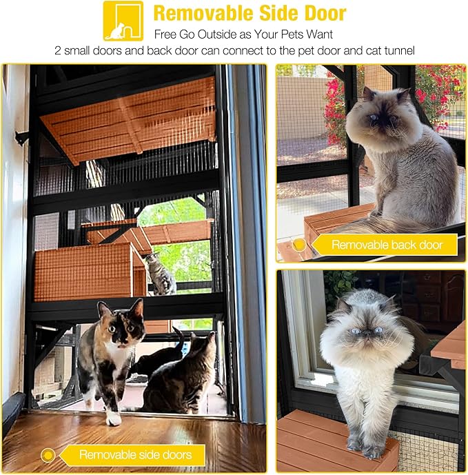 Aivituvin Catio Outdoor Cat Enclosure Large Cat House for Mulitiple Cats Walk in Kitty Cage with Tarp Roof 70" Black-PurrikoPets