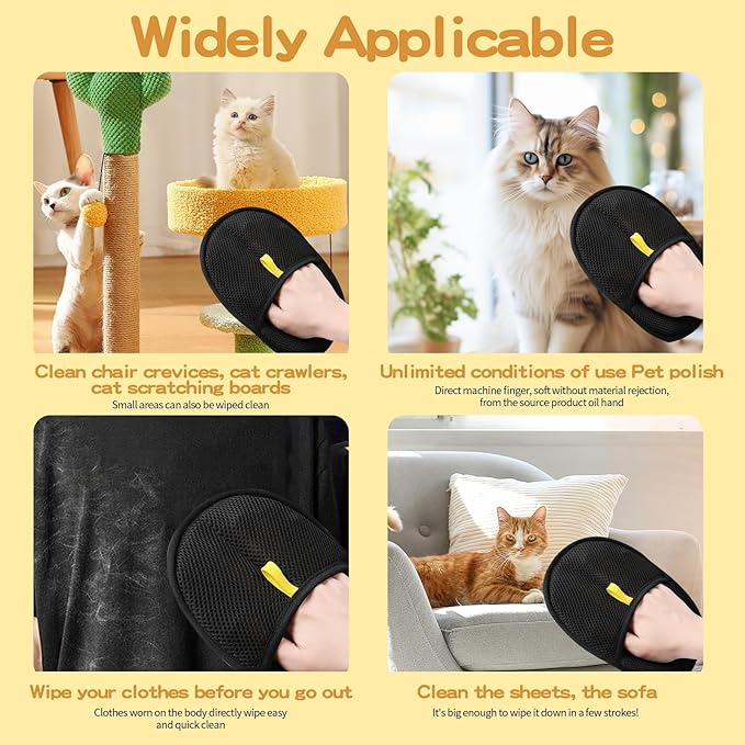 3Pcs Pet Hair Removal Glove for Cats & Dogs, Upgrade Efficient Grooming Gloves for Pet Hair, Cat Grooming Gloves for Hair Removal，Reusable Cat & Dog Hair Remover for Couch, Furniture-PurrikoPets