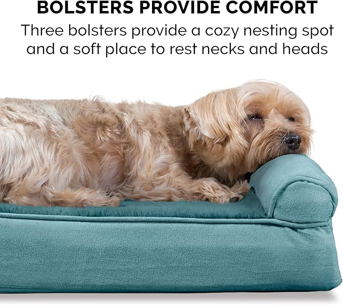 Furhaven Orthopedic Dog Bed for Large Dogs w/ Removable Bolsters & Washable Cover, For Dogs Up to 125 lbs - Plush & Suede Sofa - Deep Pool, Jumbo Plus/XXL-PurrikoPets