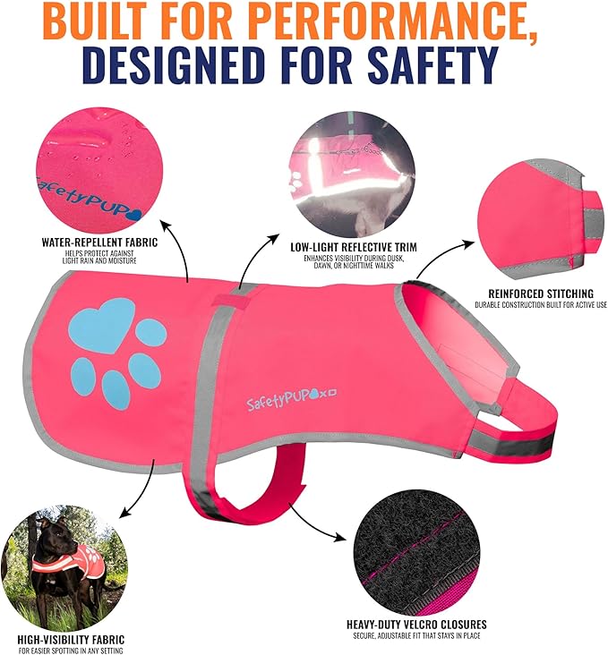 Dog Reflective Vest – Hi-Vis Fluorescent Visibility That Helps to Safeguard Your Pet On/Off Leash in Urban & Rural Areas (Pink, X-Small)-PurrikoPets
