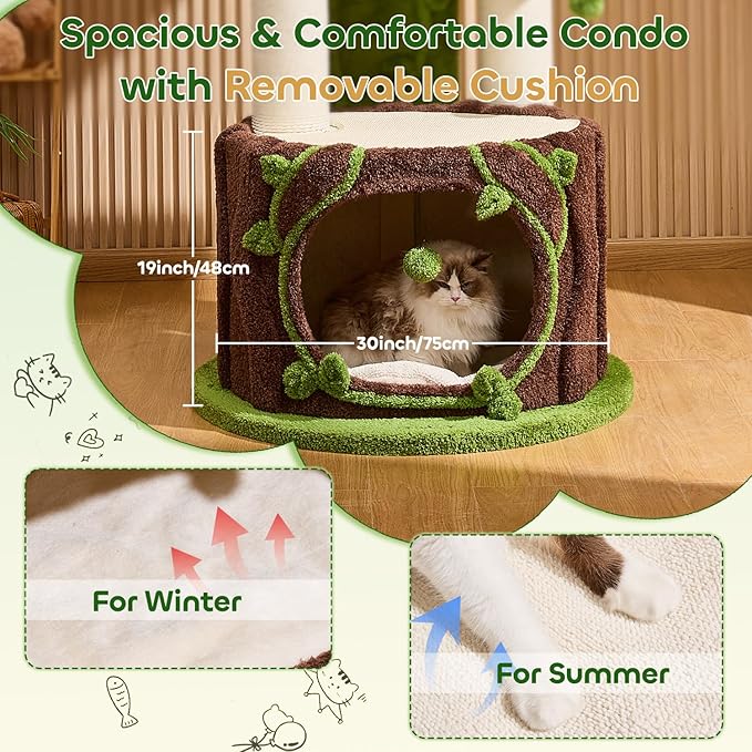 73‘’ Tall Flower Cat Tree for Indoor Cats Large Adult, Luxury Cat Tower with Scratching Post, Heavy Duty Modern Cat Furniture for Large Cats, Removable Mats, Multi-Level Cat House with Toy Ball-PurrikoPets