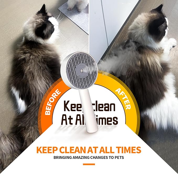 3 in 1 Cat Steam Brush, Self-Cleaning Anti-Static Pet Spray Hair Removal Comb for Cats with Release Button and Tank, Rechargeable Steam Brush for Shedding, Massage and Cleaning-PurrikoPets
